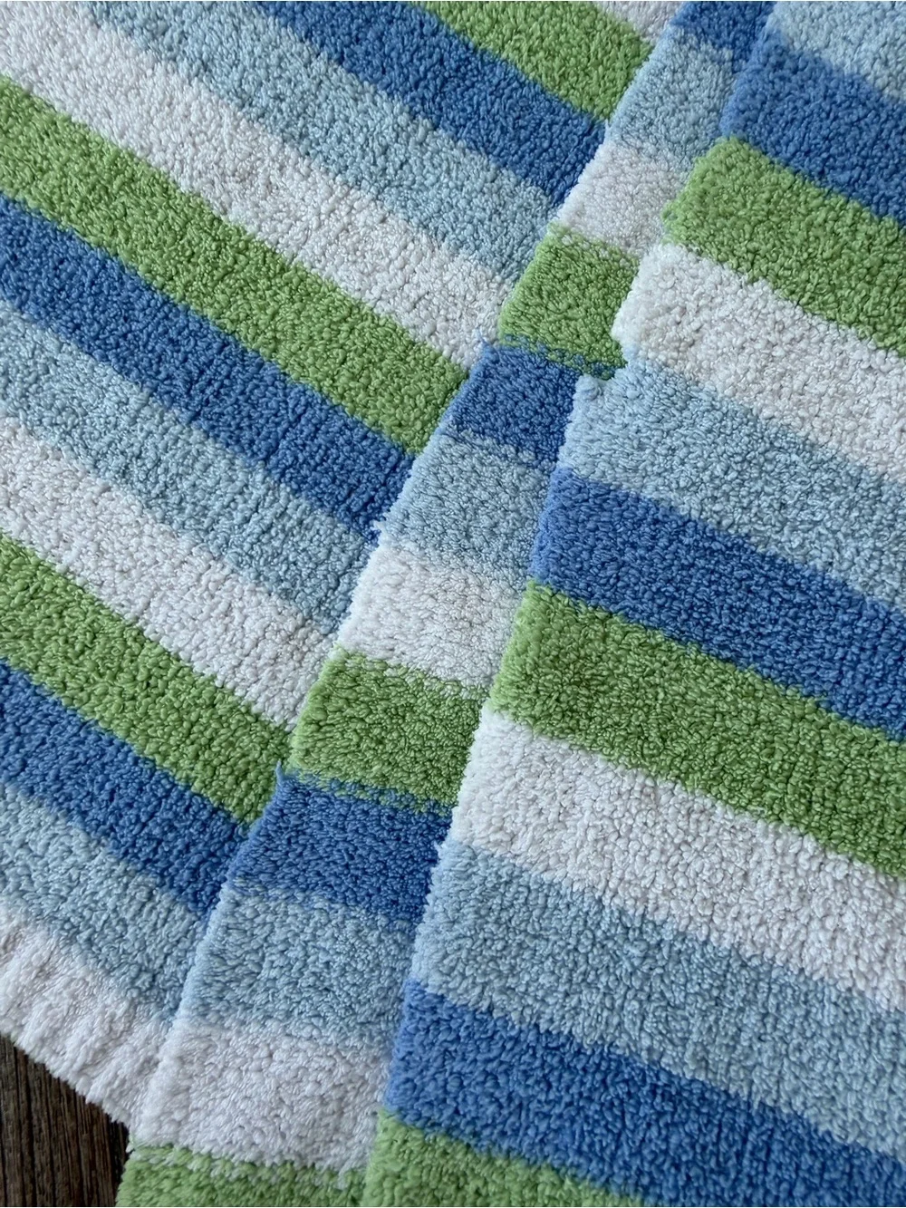 Y2K Carter’s Just One Year Striped Chenille Knit Baby Blanket Blue Green 31x36